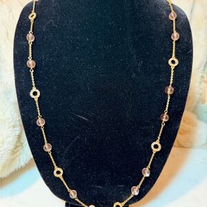 J. Crew Gold-Tone Necklace with Pink Beads and Rhinestones